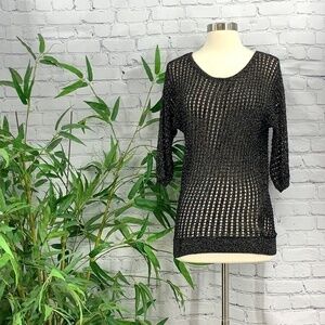 🎉Express Black & Silver Shimmery 3/4 Sleeve Top